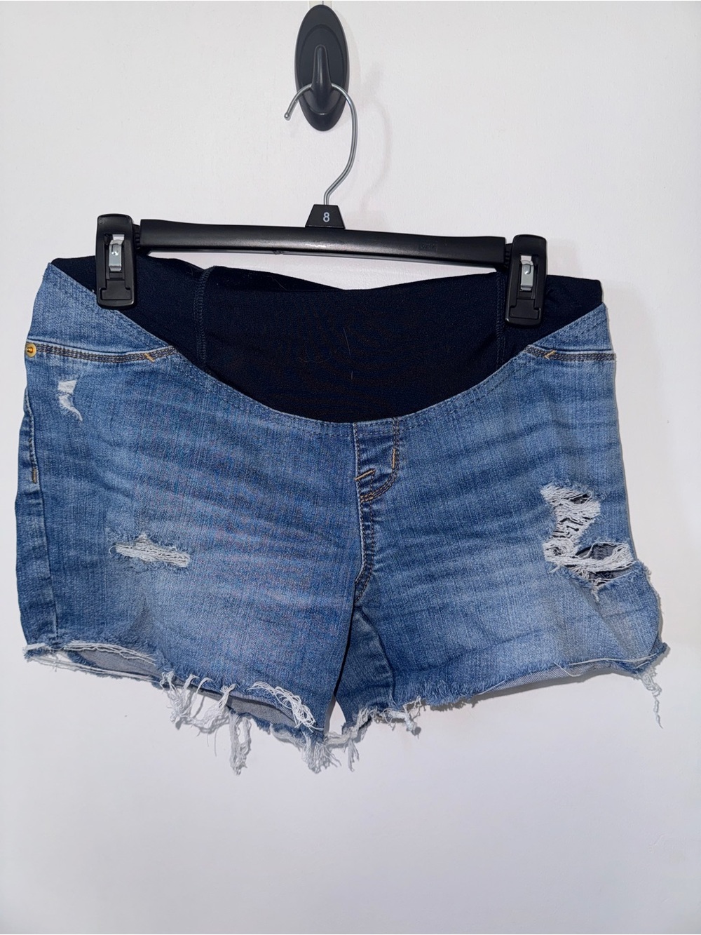 Isabel Maternity by Ingrid & Isabel Black-Panel Distressed Blue Jean Shorts